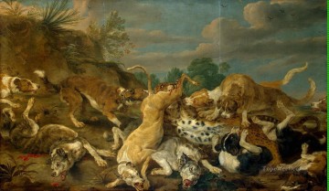 Vos Pauwel de la chasse au léopard Peinture à l'huile